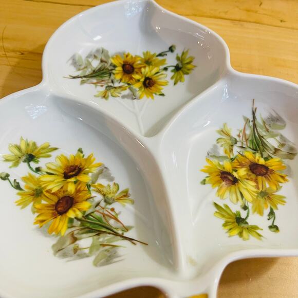 Vtg Leaf Yellow Daisy Flowers Nut Dish Candy Trinket Tray Bavaria Germany - Picture 3 of 8